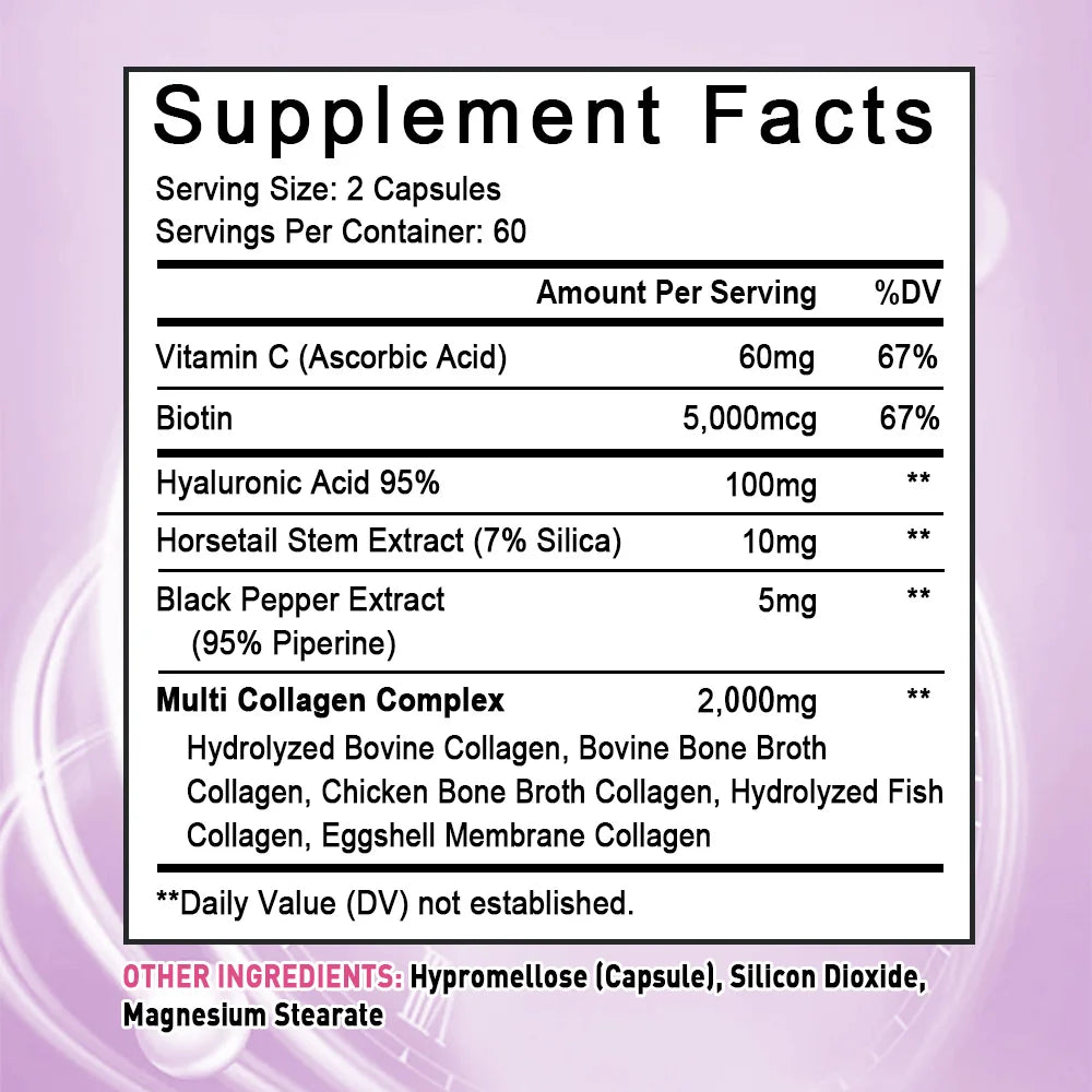Multi Collagen Complex Capsules - with Hyaluronic Acid, Biotin - Protect Bones and Joints,Promotes Skin Health