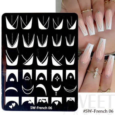 French Line Nail Stamping Plates Love Heart Flower Leaf Mold Steel Geometry Nail Art Gel Printing Stencils Template Tools Decor