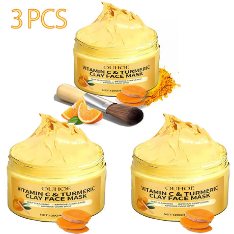 1/3PCS Turmeric VitaminC Clay Mask Deep Cleansing Facial Improves Dark Spots Hydrating Skin Care Tightens Skin Evens Skin Tone