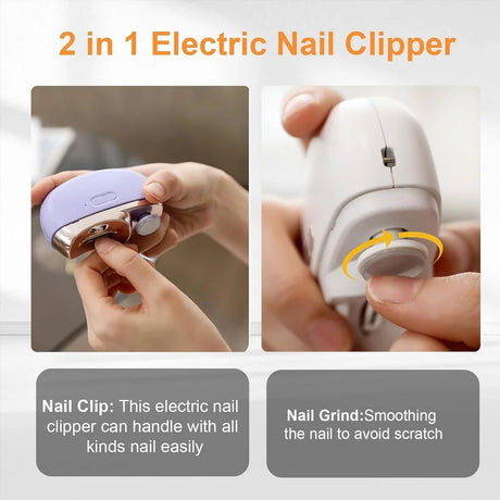 Electric Nail Clipper Cutter with LED Light 2 IN 1 Automatic Nail Grinder Trimmer for Baby Adult Mini Manicure Tools Nail Care