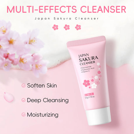 LAIKOU Japan Sakura Facial Cleanser Oil Control Cleansing Face Wash Cream Pore Clean