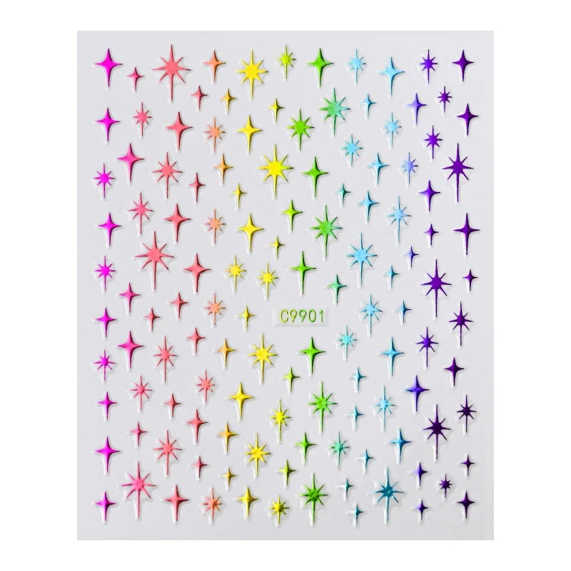 Metal Laser Holographic Star Nail Stickers, Disposable Self-Adhesive Resin Nail Decals for Women, Art Decor Accessories