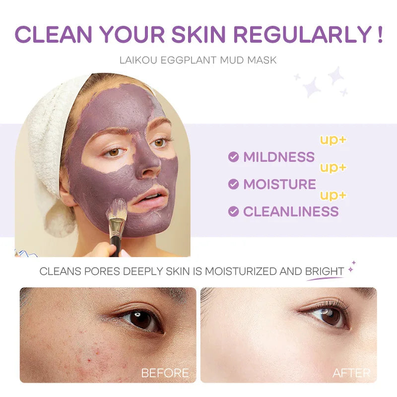 5pcs LAIKOU Eggplant Mud Mask Oil Control Moisturizing Anti-Acne Anti Wrinkle Whitening Cleansing Clay Mask Skin Care Face Mask