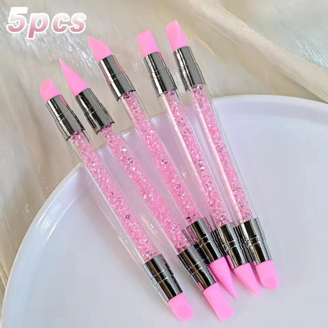 1/5pcs Double Head Silicone Nail Art Dotting Pen Rhinestone Gem Picker Wax Pencil Nail Dotting Tools Polishing Drawing Nail Tool