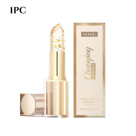 24K Gold Foil Vitamin E Lip Balm Crystal Jelly Lipstick,Moisturizing Lip Care for Dry Lips,Long-Lasting Hydrating Tint
