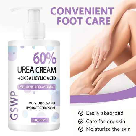 GSWP 60% Urea Moisturising Hand and Foot Cream, Containing Salicylic Acid, Protects and Nourishes Hands and Feet. 250g/500g
