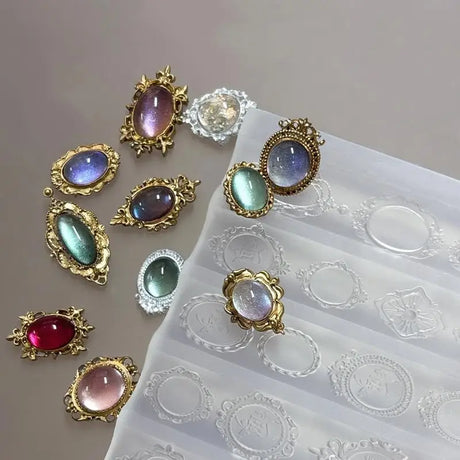 Retro Picture Frame Gem Baroque Shell Carving 3D Relief Manicure Templates Nail Art Transparent Silicone Nail Mold