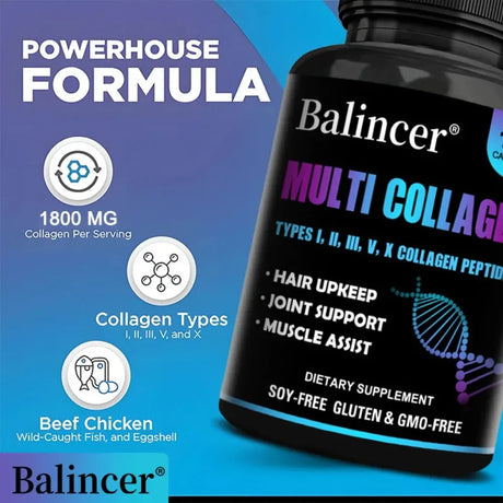 Multi Collagen Peptides Capsules - Supports Skin, Hair, Joint Health, Promote Collagen Production, Delay Aging,Enhances Immunity