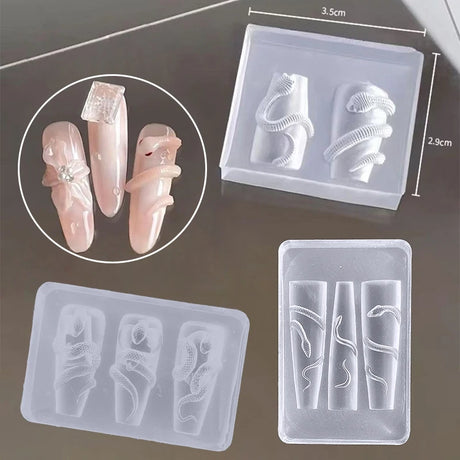 1/3 Pcs 3D Snake Nail Silicone Carving Mold DIY Decoration Art Beauty Charm Template UV Gel Manicure Supplies