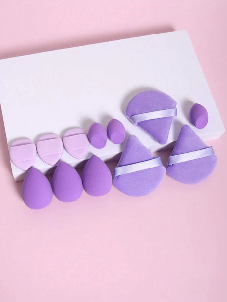12pcs All-Purpose Makeup Sponges Set Consisting Of 3 Triangular Powder Puffs, 3 Mini Air Cushion Powder Puffs, 3 Water Drop Shaped Makeup Sponge, And 3 Mini Makeup Sponge. Suitable For Liquid Foundation, Powder Foundation, An