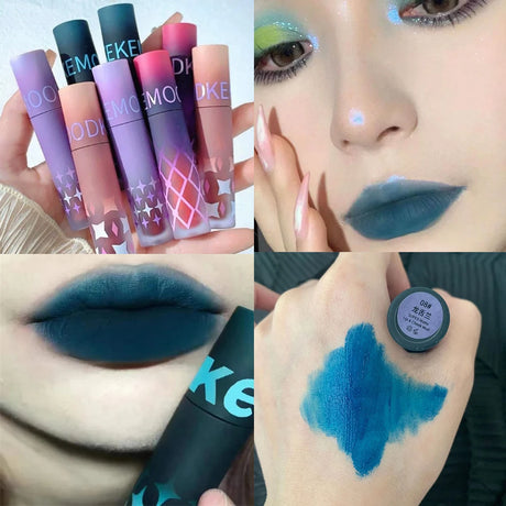 Pigeon Blood Red Matte Lipstick Waterproof and Lasting Blue Gothic Lip Gloss Sexy Punk Black Lip Tint Dark Lip Cream Makeup