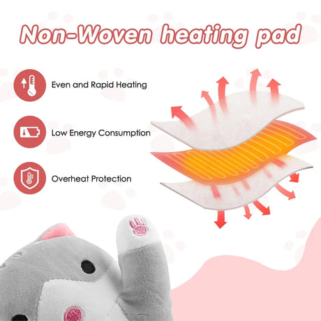 Cute Cat Electric Heating Pad for Period Cramps Soft Plush Stuffed Animal Design Portable USB Powered Heat Pad Gifts for Women