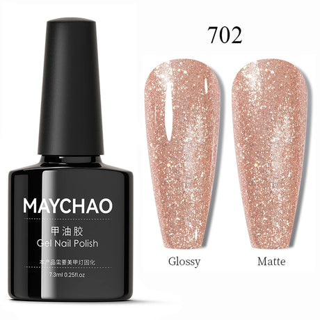 MAYCHAO Glitter Gel Nail Polish 7.3ml Semi-permanent Sequins Shiny Gel Base Top Coat Soak Off UV LED Varnish Nail Art Decoration