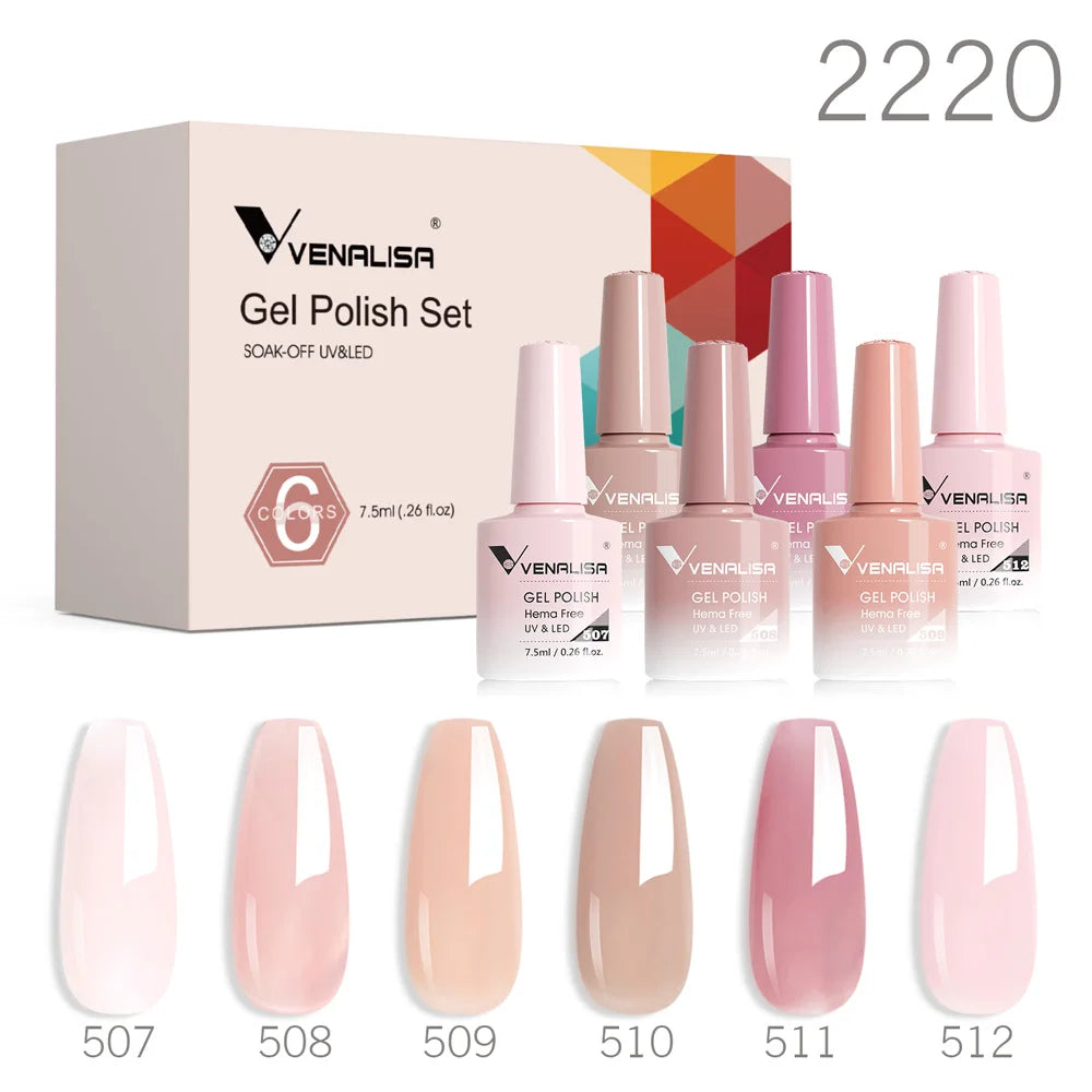 Venalisa Color Nail Gel Polish Kit Jelly Pink Semi-transparent HEMA FREE Self Leveling Nude Natural Pink Nail Manicure Set