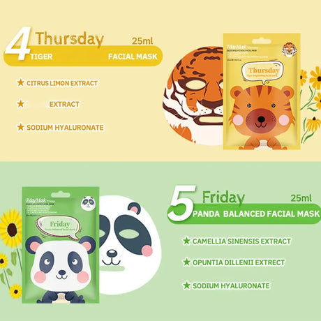 7 Styles Animal Face Mask Set Funny Panda Dog Pig Hydrating Sheet Mask for Spa Party Cute Skincare Gift for Women Girls 1/7PCS