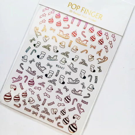 Sliver Bronzing 3D Christmas Nail Art Decoration Sticker Sparkly White Colorful Glitter Geometry Snowflake Winter Slider Foil