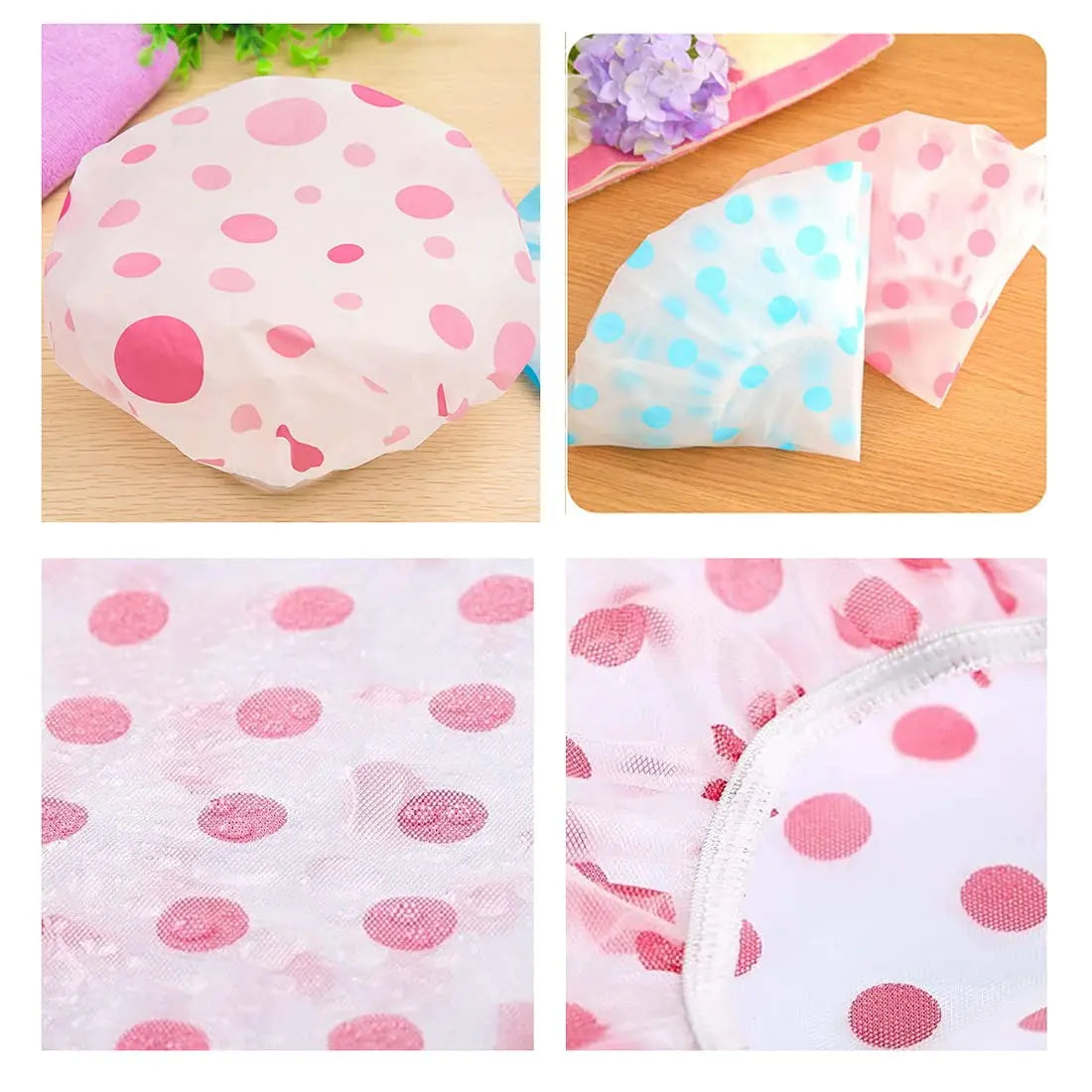 3Pcs Women Shower Cap Waterproof Wide Elastic Band Reusable Bashroom Cap Fashion Wave Point Shower Hat Bathroom Accessories
