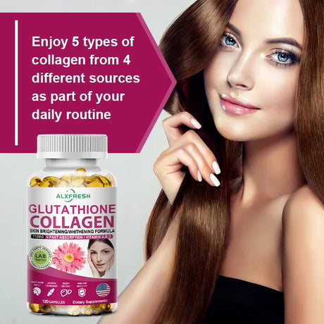 Alxfresh Collagen Peptide Glutathione Biotin Hyaluronic with Complex Vitamins Capsules - Dietery Supplement Gluten-Free