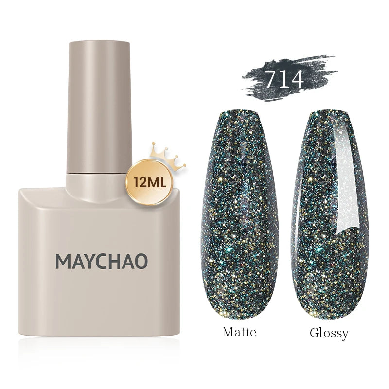 MAYCHAO Gel Nail Polish 12ML Full Coverage Base Top Coat Soak Off Gel Polish UV LED Gel Semi Permanent Varnishes Design Nail Art