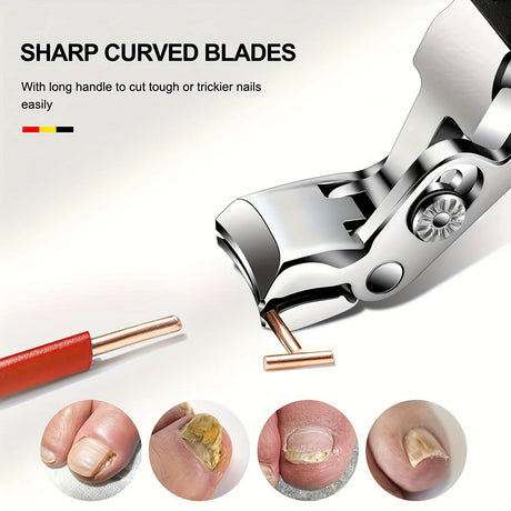 Professional Stainless Steel Toenail Clippers for Seniors, Wide Jaw, Angled Head, Concave Blade