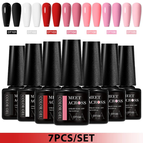 7pcs Gel Nail Polish Set HEMA Free Pink Red Glitter Semi Permanent Soak Off UV Gel Varnish Nail Art Decoration Nail Supplies DIY