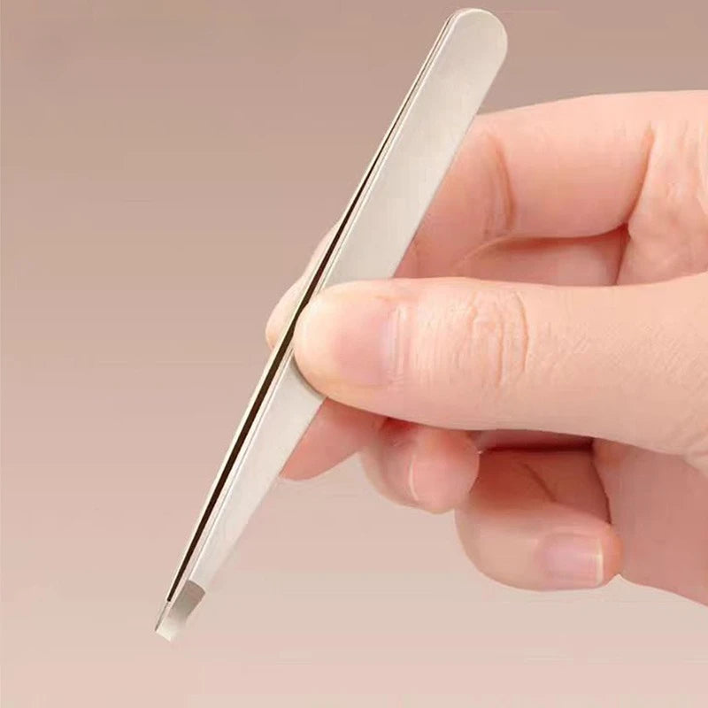 Stainless Steel Tweezers for Eyebrows, Facial Hair & Ingrown Hairs Removal - Precision Slanted Tips, Ergonomic Grip, No Electric