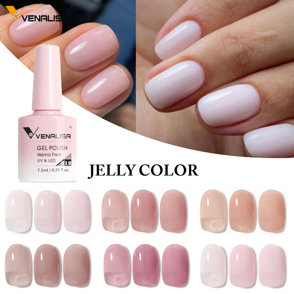 Venalisa Color Nail Gel Polish Kit Jelly Pink Semi-transparent HEMA FREE Self Leveling Nude Natural Pink Nail Manicure Set