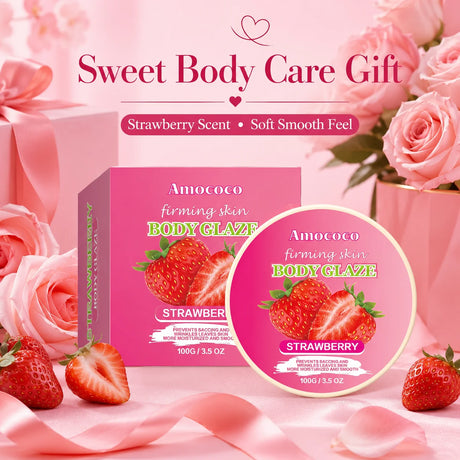Strawberry Body Glaze Firming Skin Body Cream100g Moisturizing Body Butter Body Lotion Smooth Fine Lines Anti Dry Rough Skin Luminous Soft Non Greasy Strawberry Scent For All Skin Daily Skin Care