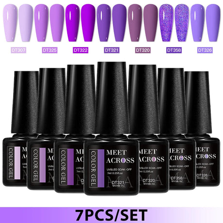 7pcs Gel Nail Polish Set HEMA Free Pink Red Glitter Semi Permanent Soak Off UV Gel Varnish Nail Art Decoration Nail Supplies DIY