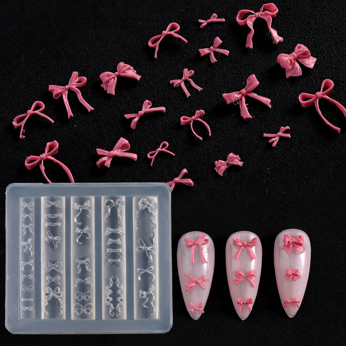 Lace Bowknot Nail Art Mold, French Manicure Silicone Stencil for DIY Nail Decoration, Nail Design Tool, Nail Printing Template