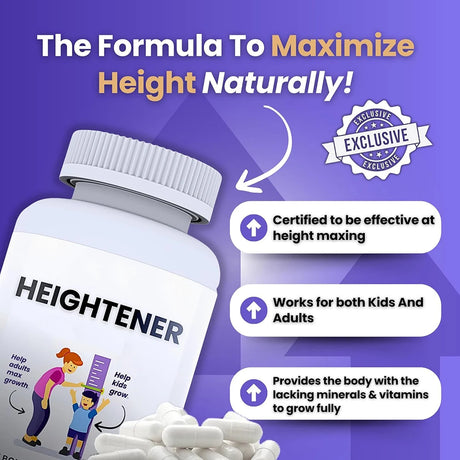 Heightener - Natural Height Growth Supplement for Kids, Teens and Adults to Increase Bone Strength and Grow Taller, Height Pills
