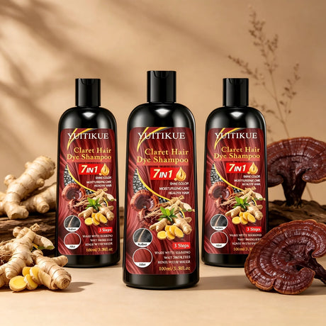 YUITIKUE 100ml Claret Hair Dye Shampoo, 7IN 1 Quick Coloring, Moisturizing Care with Natural Ingredients for Shiny, Healthy Hair