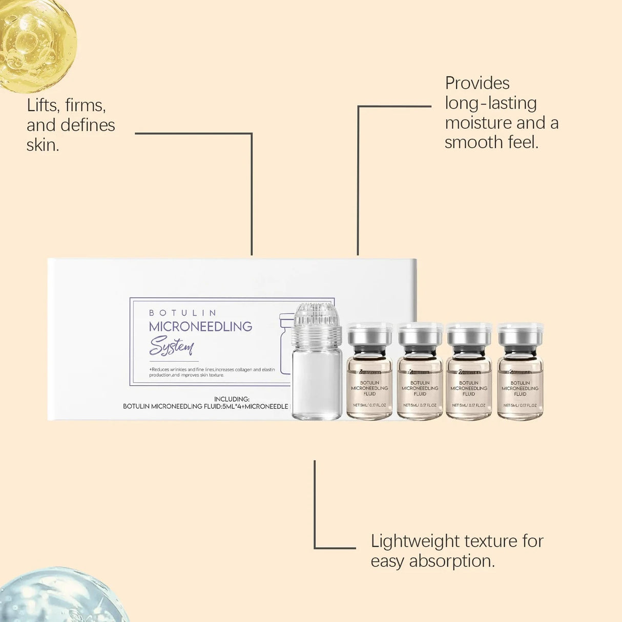 Korean Anti-Aging Microcrystalline Essence Kit with Facial Roller Tool 4*5ML Skin Renewal Facial Skincare