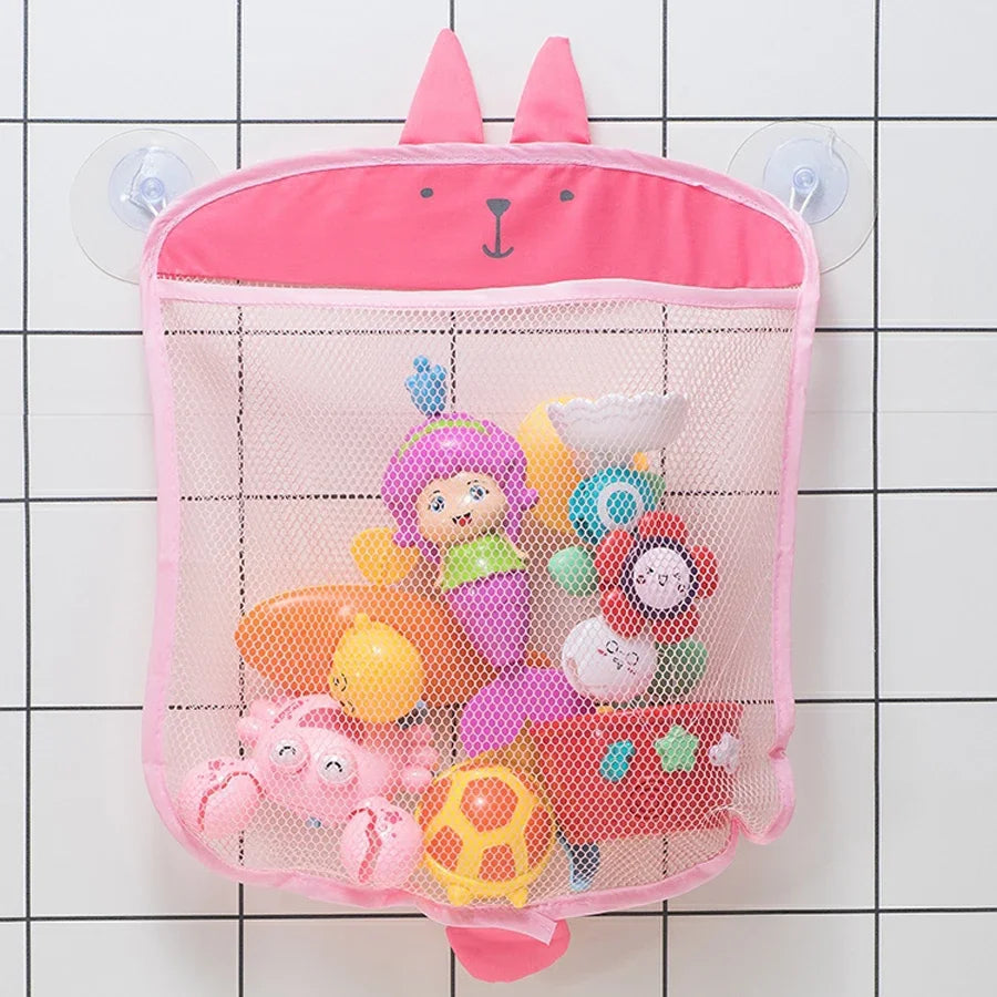 Baby Shower Toy Cute Duck Frog Net Toy Storage Bag Strong Suction Cup Baby Shower Game Bag Bathroom Organizer Water Toy
