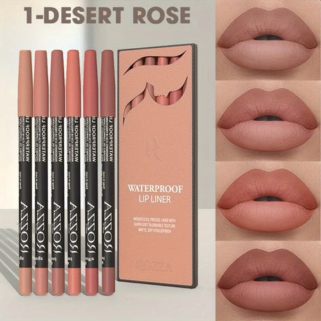 6 PCS/SET Ultra-Fine Wood Lip Liner Set - Nude Brown Collection, Velvet Matte Long Lasting Waterproof 18 Colors Lip Combo