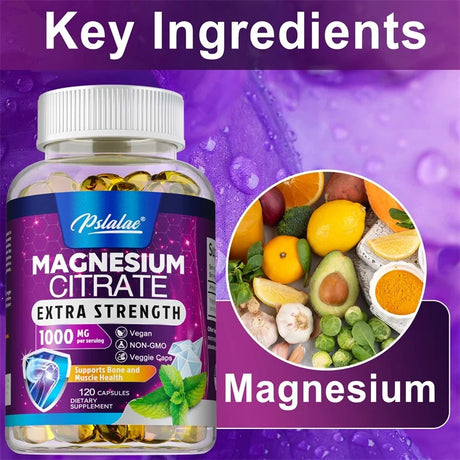 Magnesium Citrate Supplement - Supports Heart, Muscle, Nerve, Bone Health, Promote Energy Metabolism, Gut Digestion