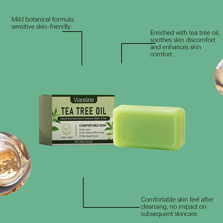100G Tea Tree Soap, Handmade Soap Bar with Tea Tree Oil, Natural Soaps for Body Skin Cleaning,Gentle Exfoliating Bar Soap care