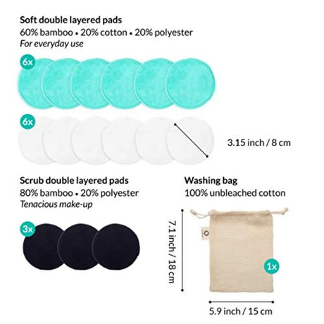 Reusable Makeup Remover Pads Eco Friendly Zero Waste Cotton Rounds Beauty Products 15 Natural Organic Face Pads with Laundry Ba