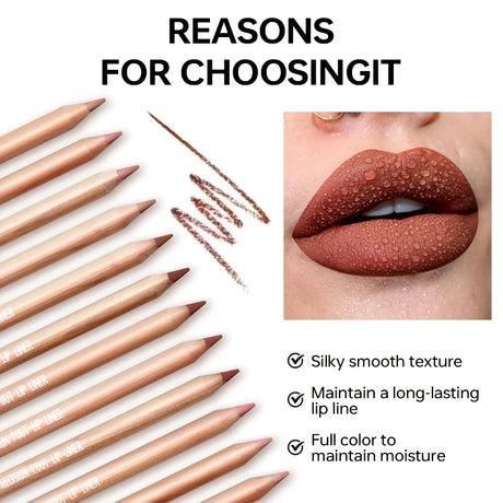 Nude Matte Lip Liner, Waterproof Long Lasting High Pigment Lip Pencil, Smooth Precise Lip Makeup Gift for Women