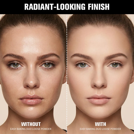 2 in 1 Bake Loose Powder Brightening&Correcting Duo Brightening Correcting Blurred Pores Matte LongLasting Setting Powder Makeup