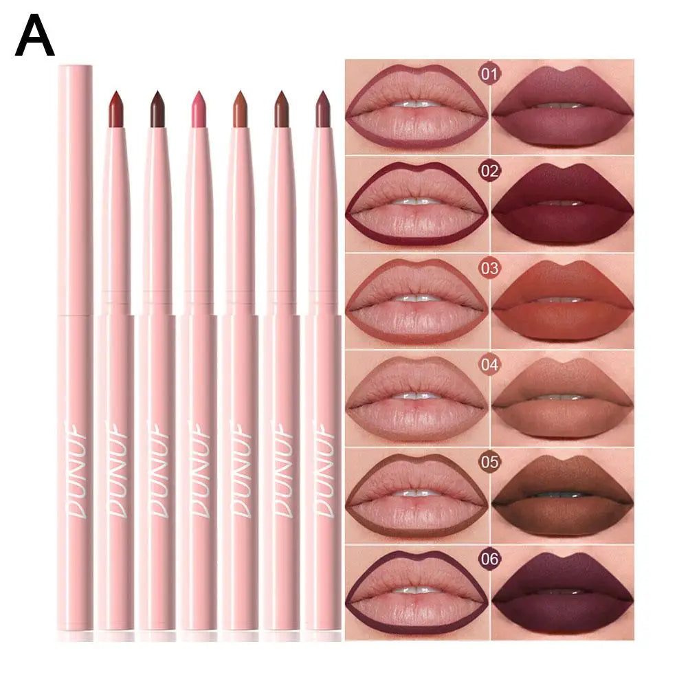 6Pcs Velvet Matte Lip Liner Pencil Set High Pigment Smooth Silky Texture Easy to Color & Define Lip Contours Daily Lip Makeup