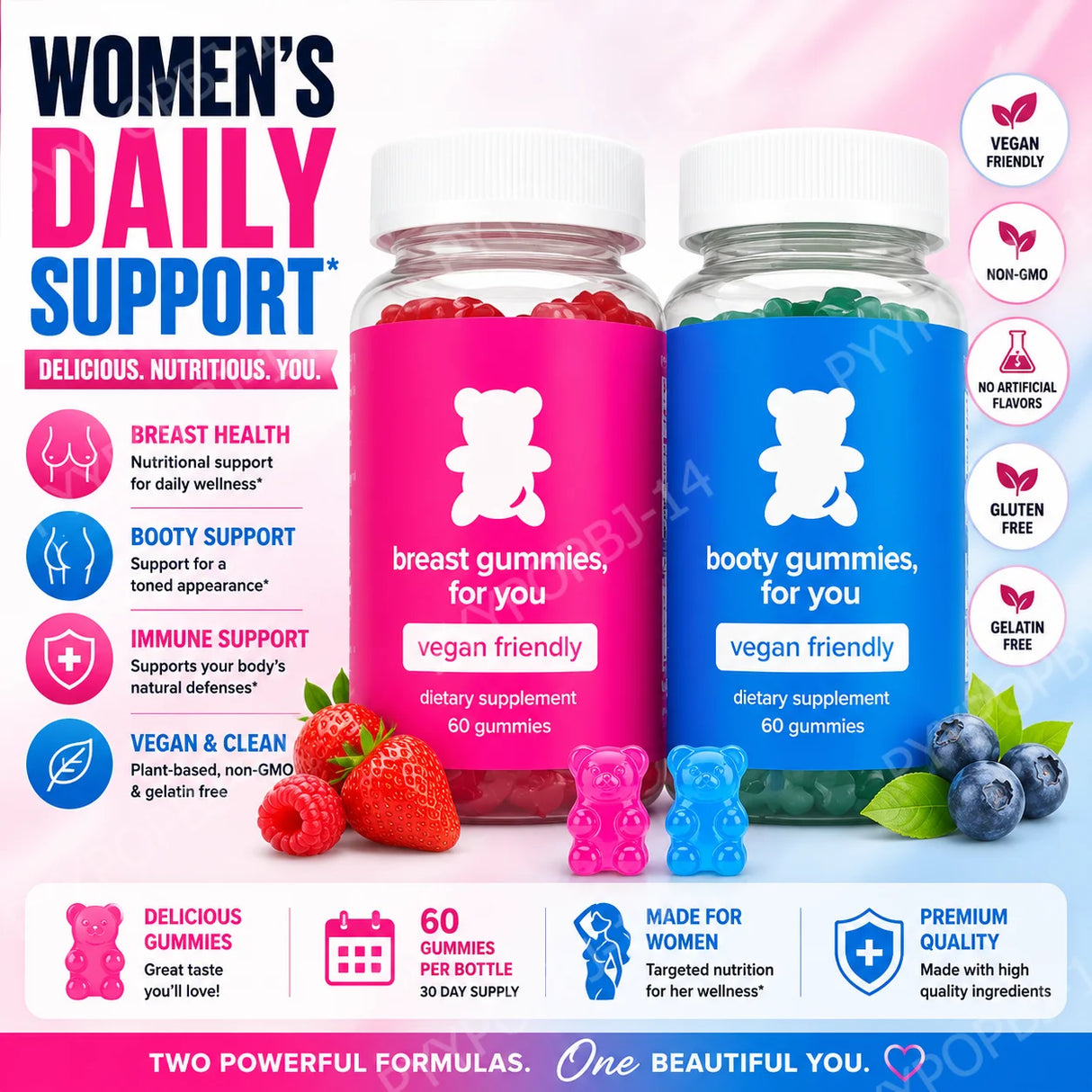 Top&Peach Support Combo Pack Multivitamin Gummies for Women Includes Herbal Extracts & Essential Vitamins Gluten Free 60 Count