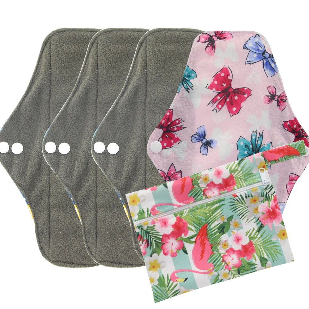 5pcs Set 4pcs Bamboo Reusable Sanitary Pads Washable Absorbent Cloth Menstrual Pads+1pc Bonus Free Mini Wet Bag