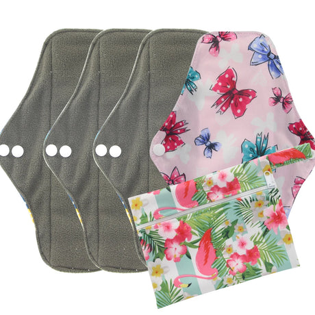 5pcs Set 4pcs Bamboo Reusable Sanitary Pads Washable Absorbent Cloth Menstrual Pads+1pc Bonus Free Mini Wet Bag