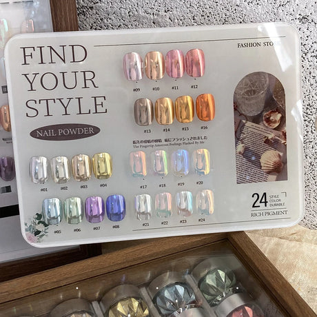 High-End Nail Art Set, 24 Colors Moonlight Mirror Powder Kit, Ultra-Fine Glitter, Japanese Style, Perfect for All Occasions