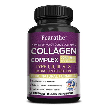 Multi Collagen Complex Capsules, 5-Type Collagen Peptides, Support Skin Hair Nail Joint Bone Nutrition Immune & Digestive Health