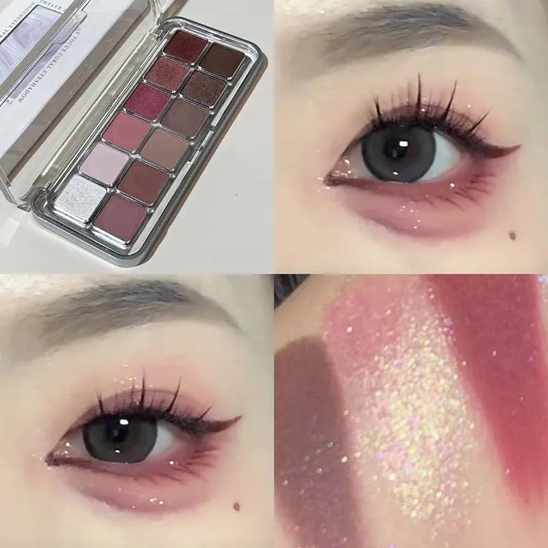 Sexy Rose Wine Red Brown Glitter Eyeshadow Saturation Soft Matte Grey Pink 12 Color Eye Shadow Makeup Palette Eye Contour Makeup