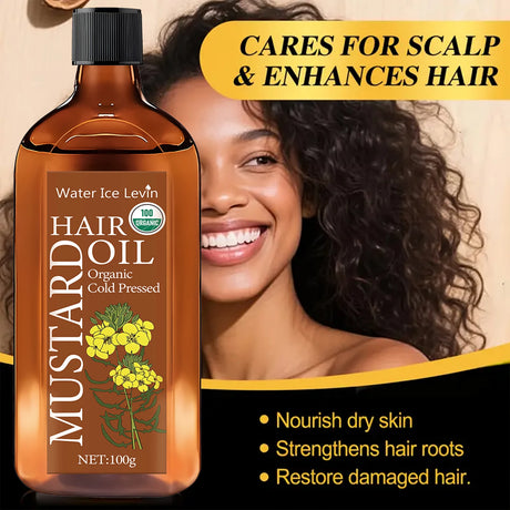 Organic Cold Pressed Mustard Hair Oil - Hyaluronic Acid & Vitamin Infusion, Deep Nourishment, Winter Hydration Therapy