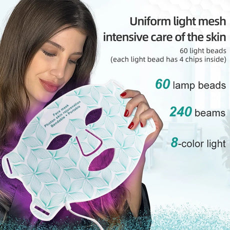8 Colors Facial LED Mask with Neck Red Light Near Infrared Therapy Beauty Mask Anti Aging Skin Rejuvenation Lifting Tighten