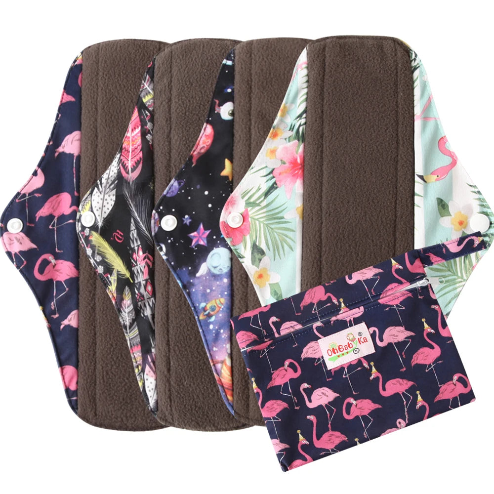 5pcs Set 4pcs Bamboo Reusable Sanitary Pads Washable Absorbent Cloth Menstrual Pads+1pc Bonus Free Mini Wet Bag